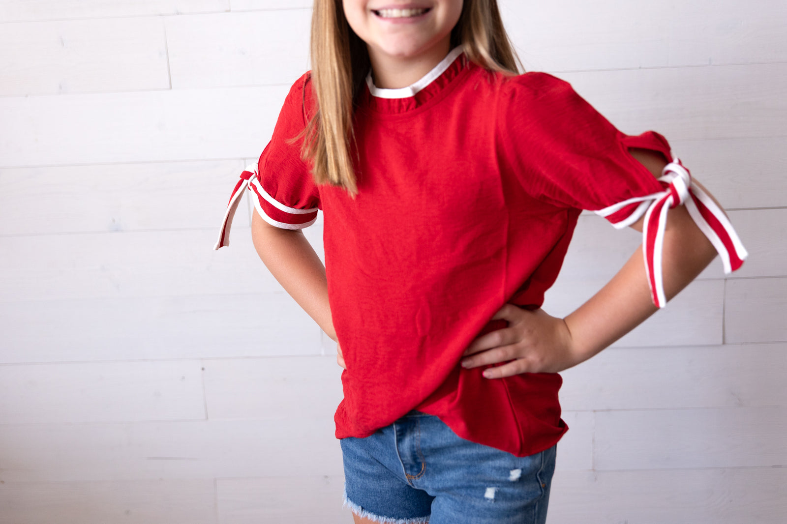 Red Top with Bow Sleeves