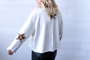 POL USA Leopard Print Patch French Terry Top