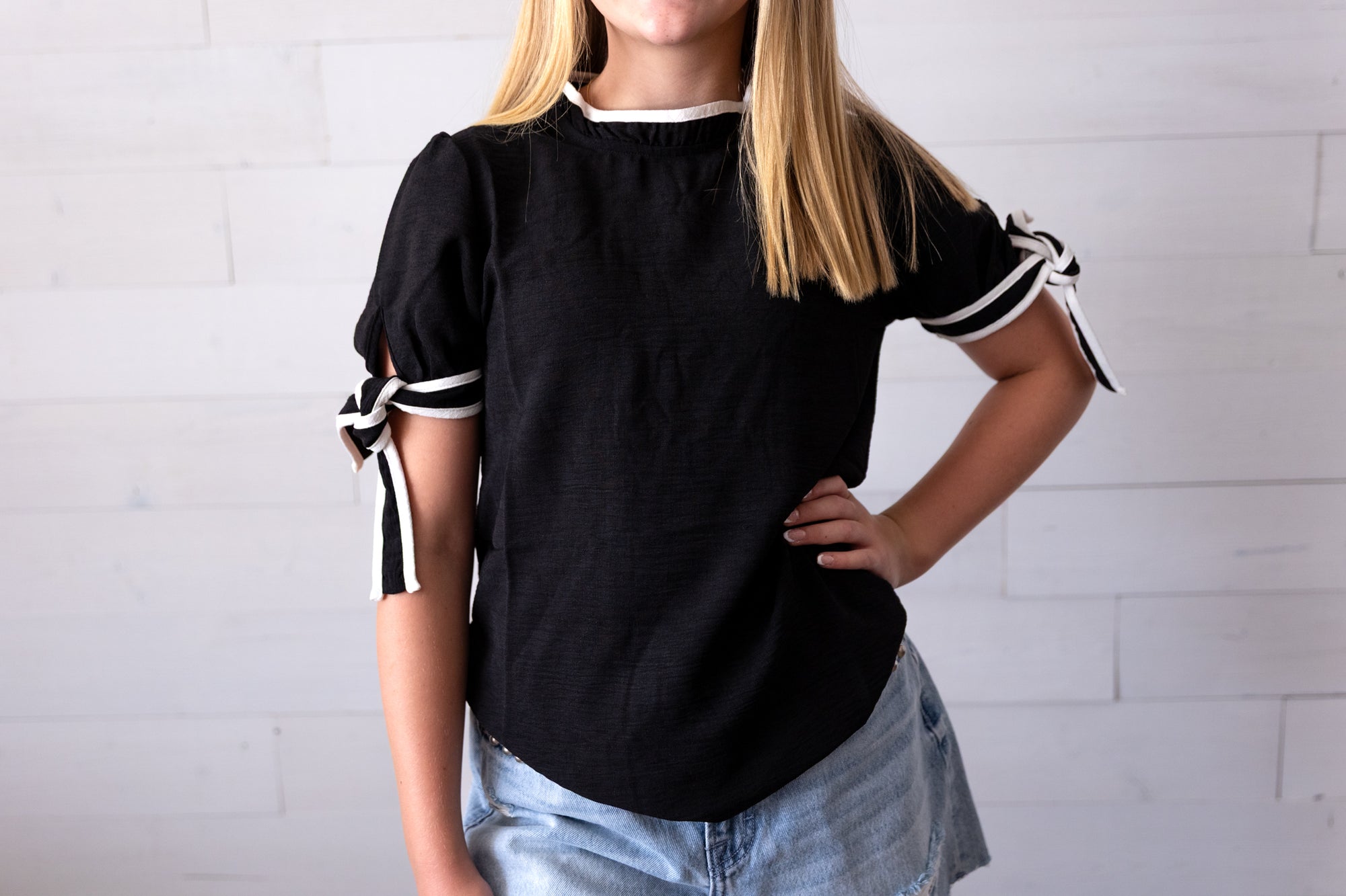 Black Top with Bow Sleeves