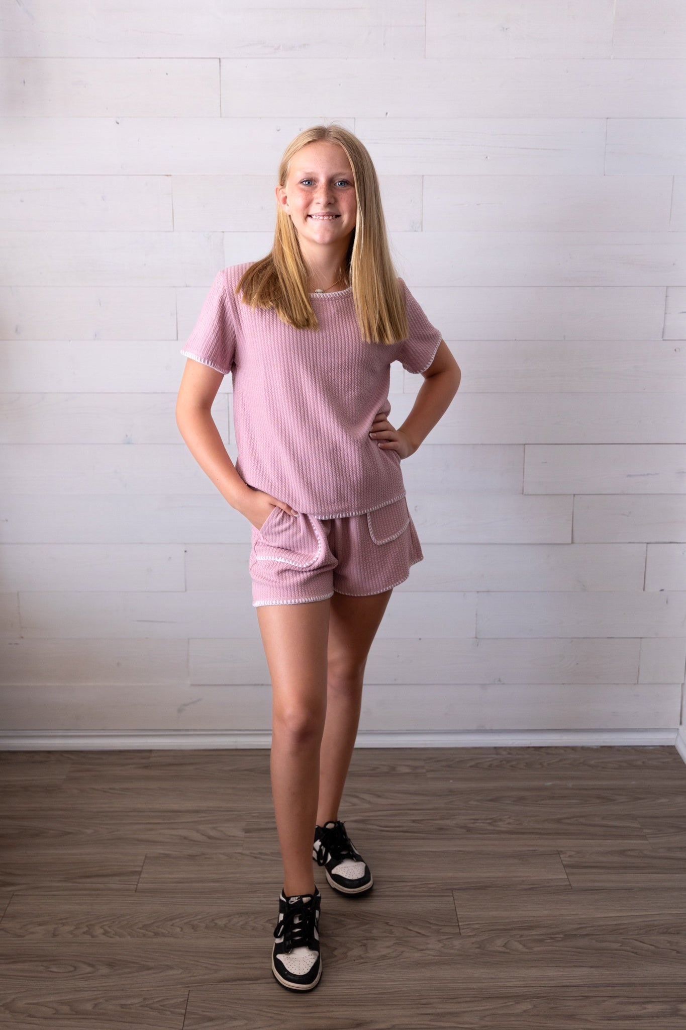 Pink Shorts with White Trim and Pockets