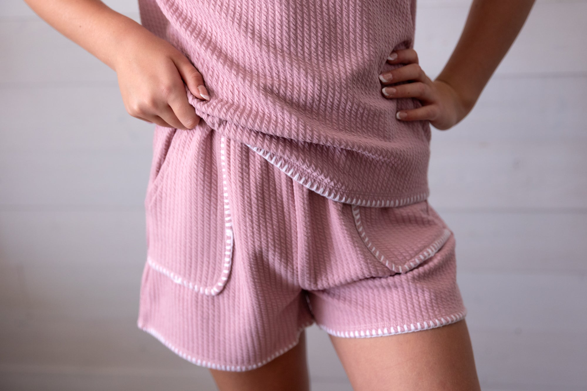 Pink Shorts with White Trim and Pockets