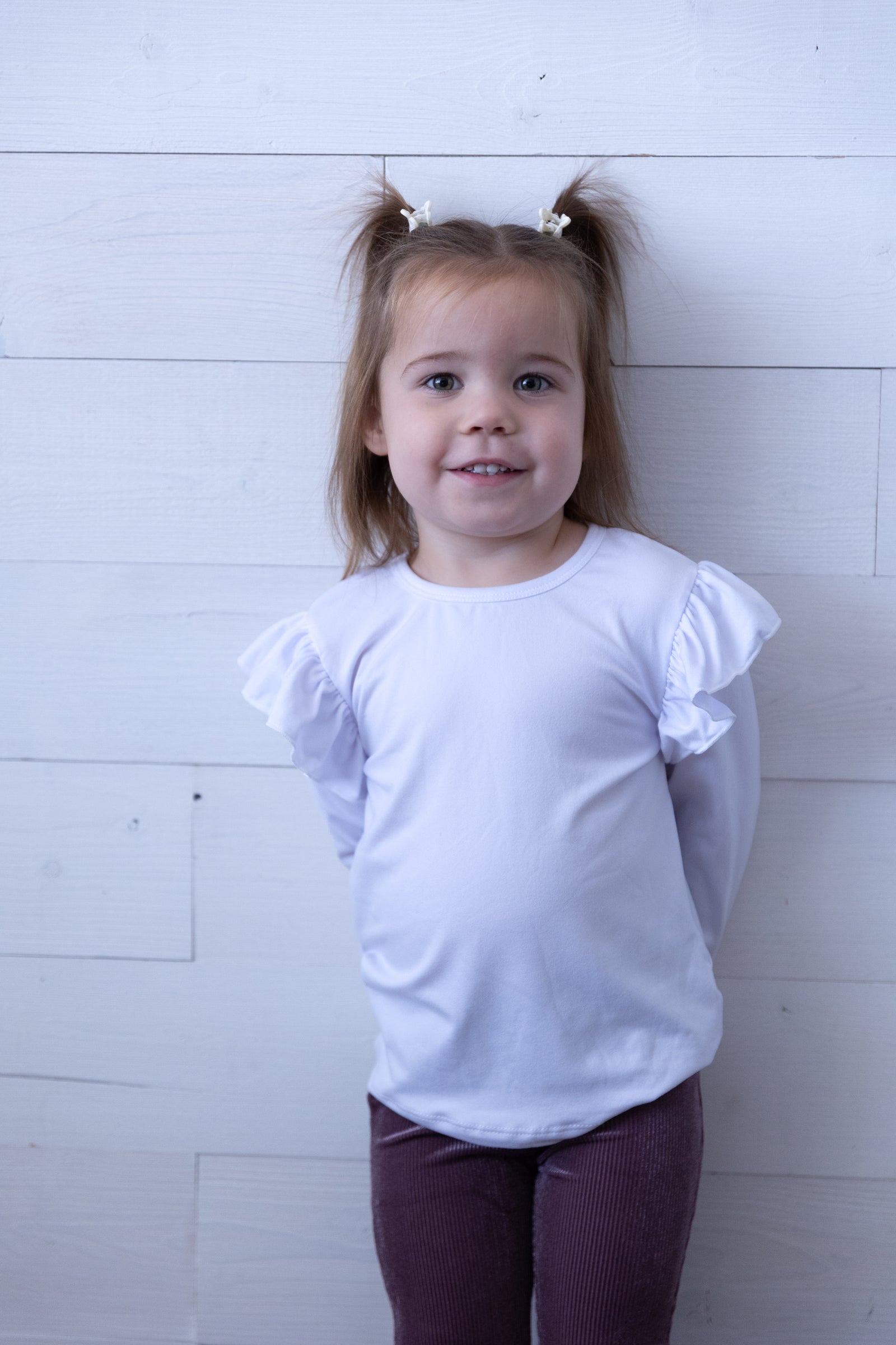 Mila & Rose LS Ruffle Tee-White