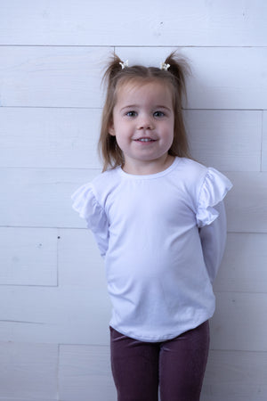 Mila & Rose LS Ruffle Tee-White
