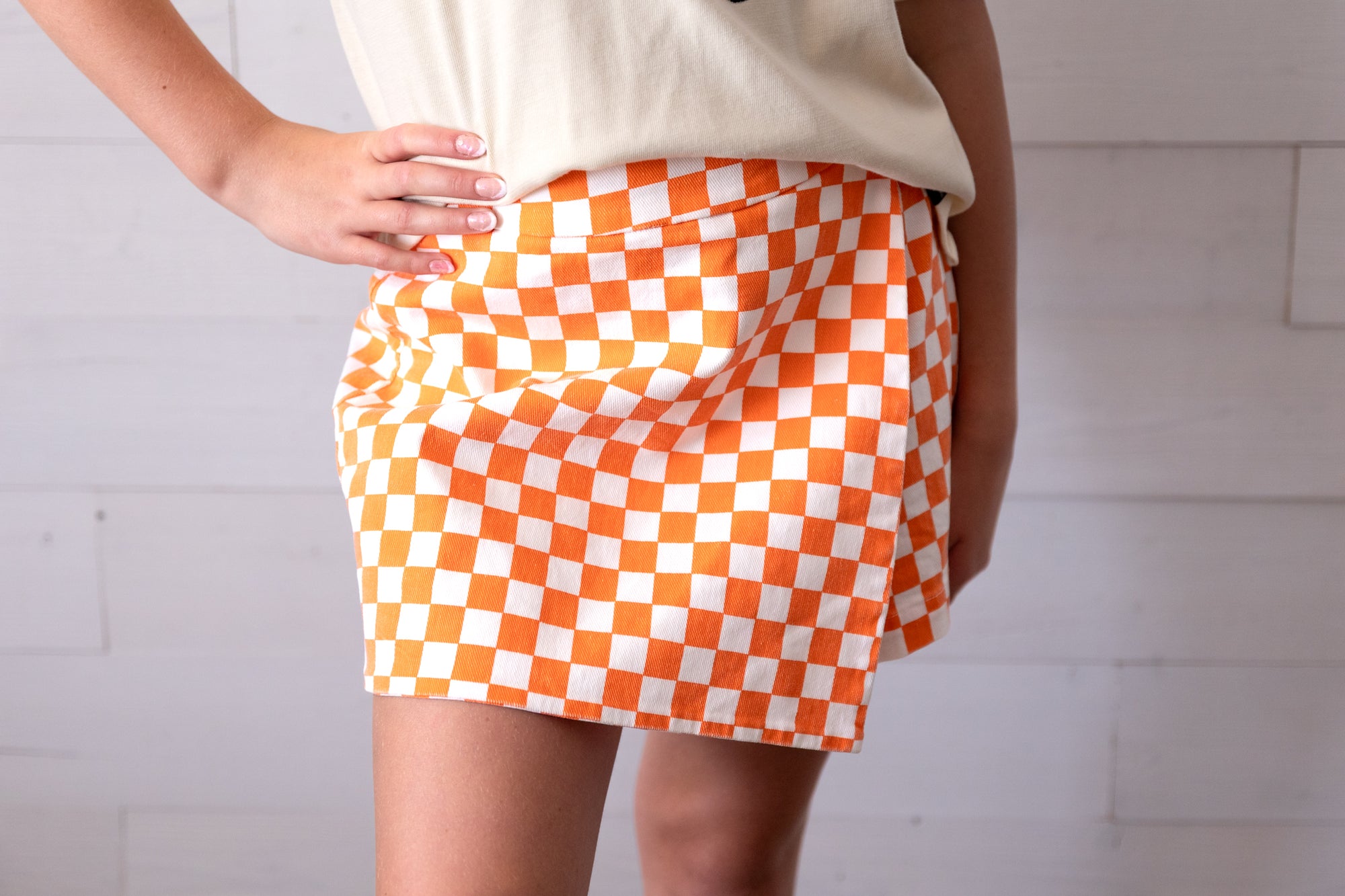 Gameday Checkered Frayed Hem Casual Skorts Orange