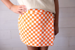 Gameday Checkered Frayed Hem Casual Skorts Orange