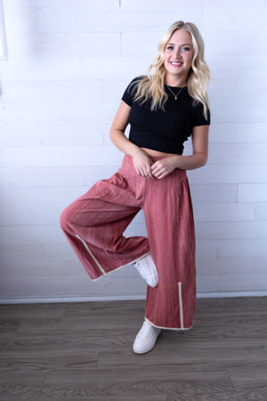 POL Woven Wide Leg Pants - Rosewood