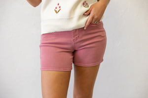 Rose HW Garment Dyed With Back Pocket Embroidery Shorts