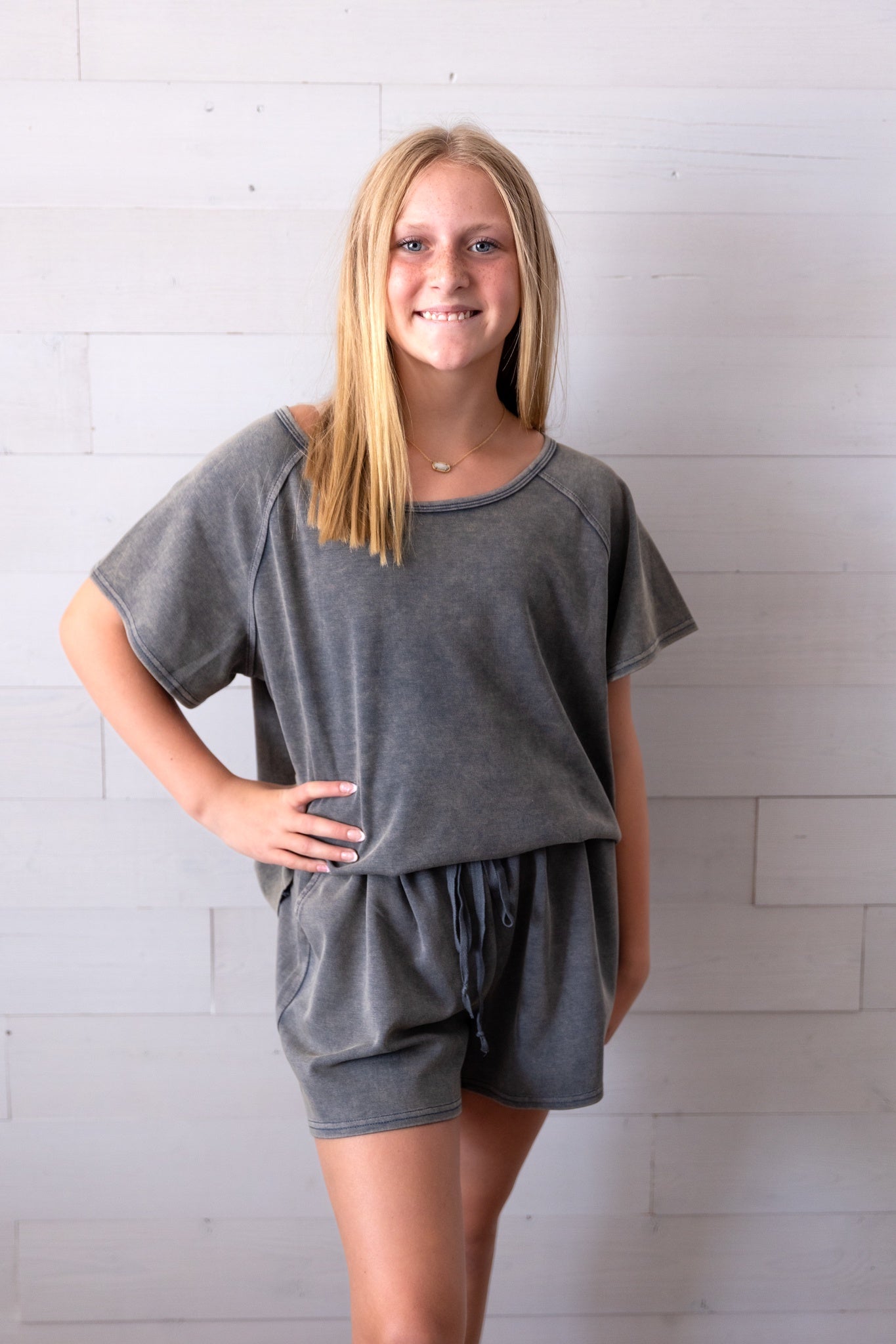 Blue Acid Wash SS Top