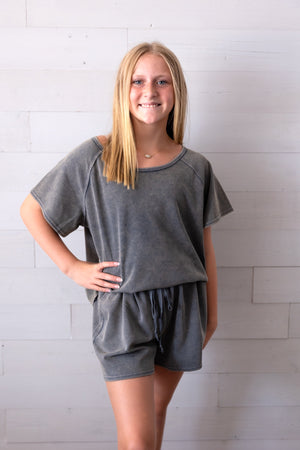 Blue Acid Wash SS Top