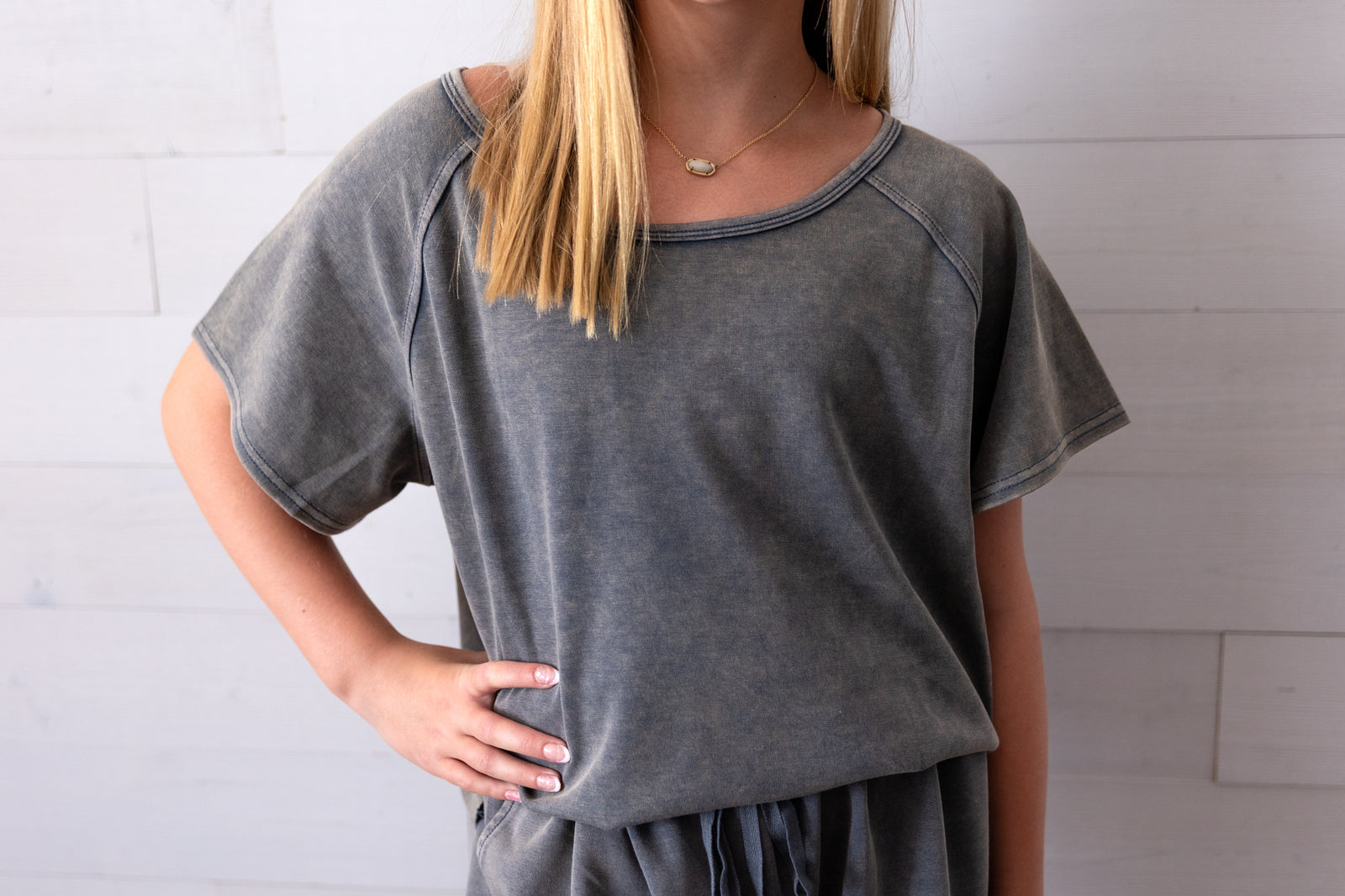 Blue Acid Wash SS Top