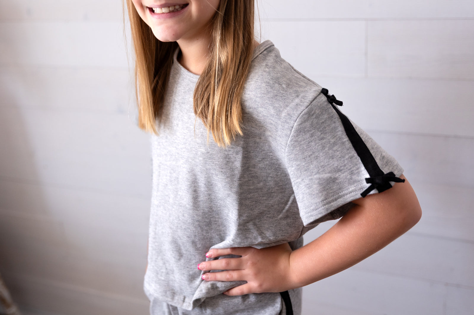 Girls Grey Top with Black Bows