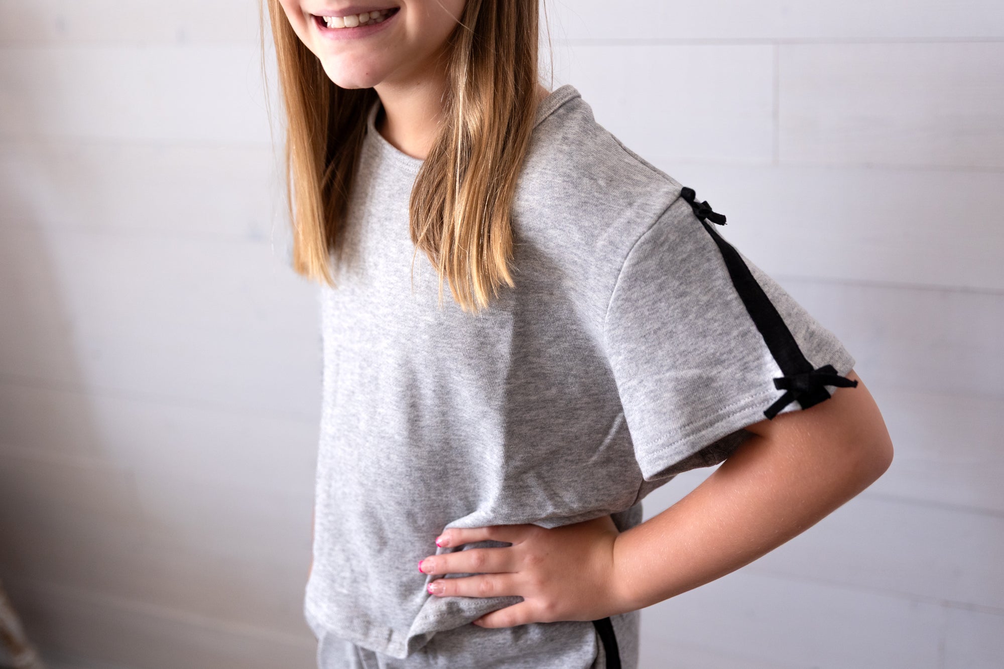 Girls Grey Top with Black Bows