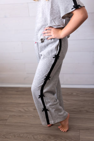 Girls Grey Sweat Pants with Black Bows
