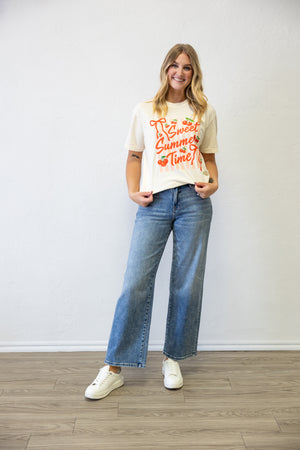 Sweet Summer Time Cherry Graphic Tee Ivory