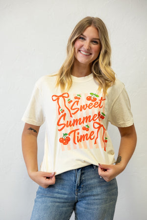 Sweet Summer Time Cherry Graphic Tee Ivory