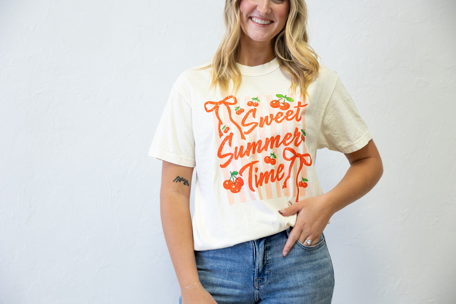Sweet Summer Time Cherry Graphic Tee Ivory