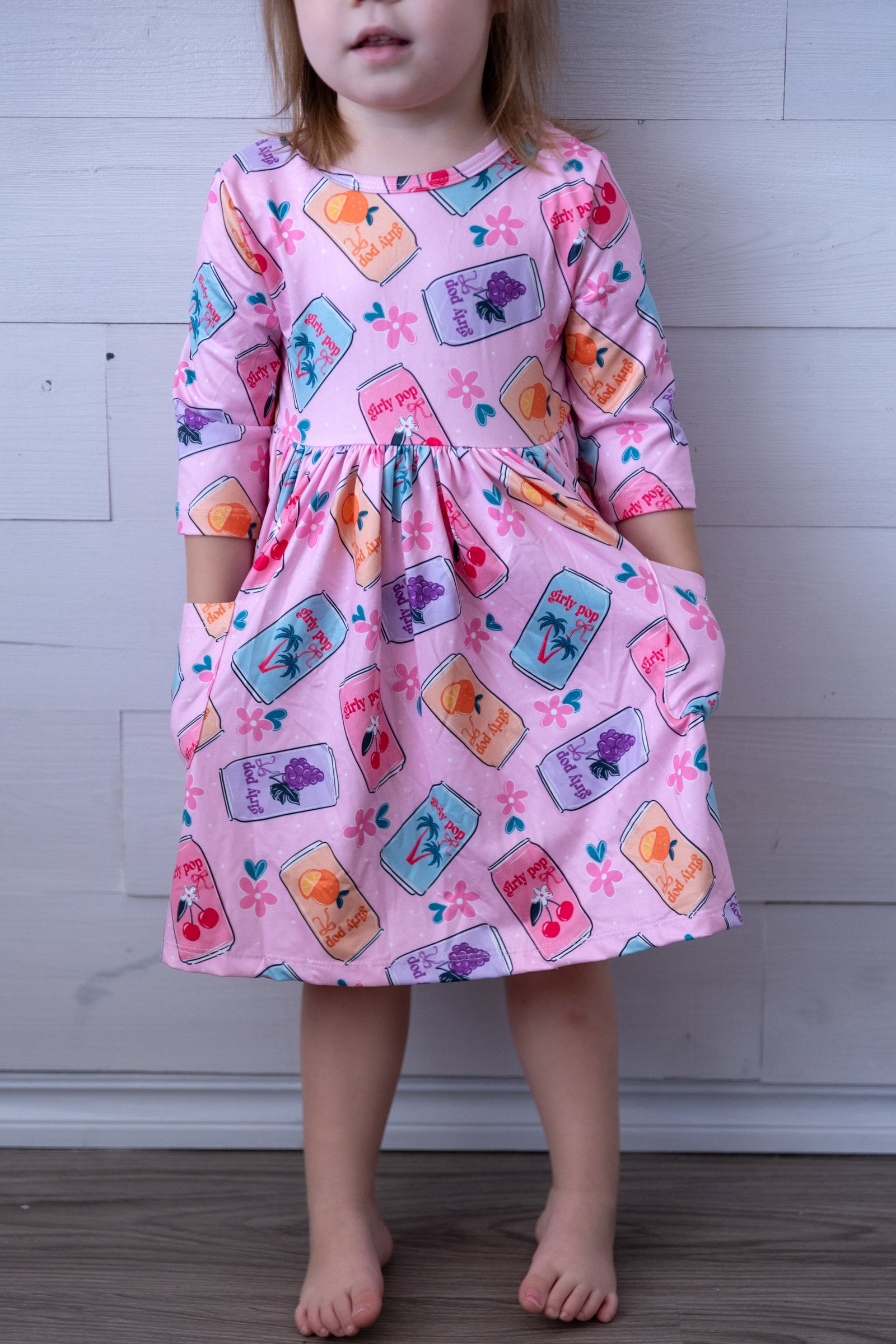Girly Pop 3/4 Sleeve Pocket Twirl Dress
