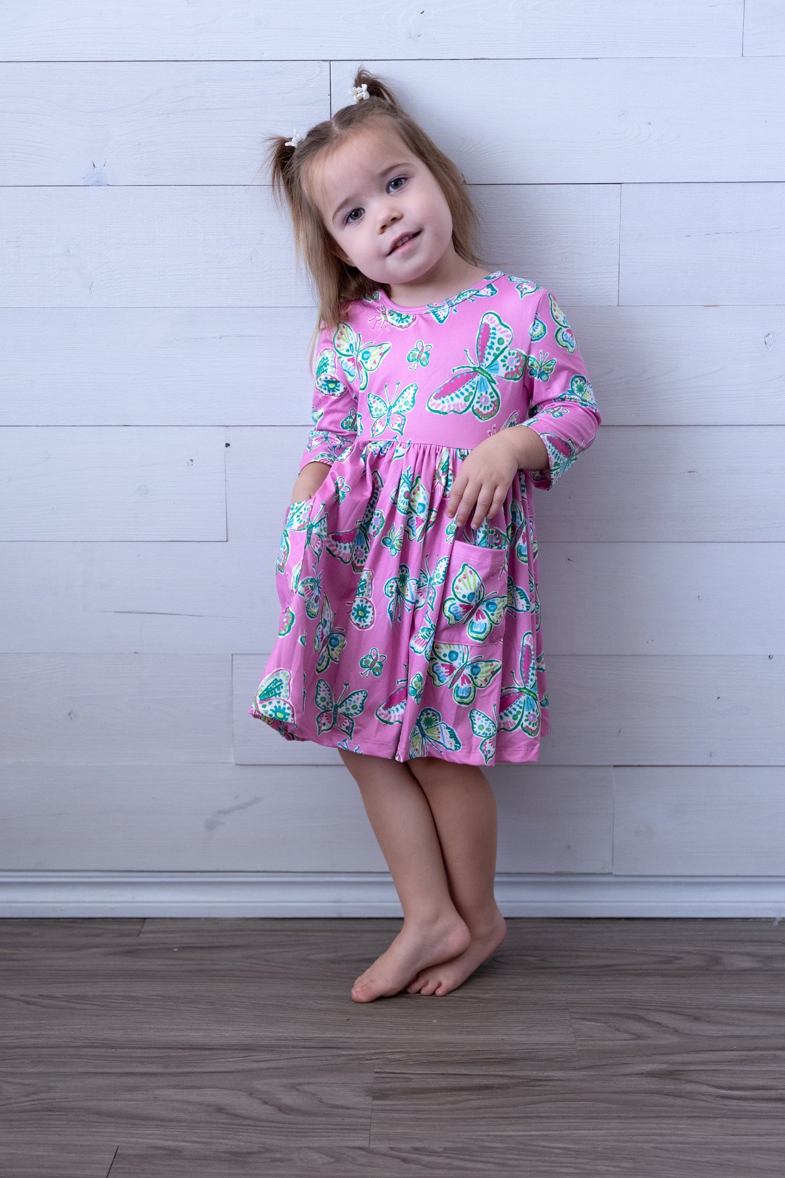 Butterfly Garden 3/4 Sleeve Pocket Twirl Dress