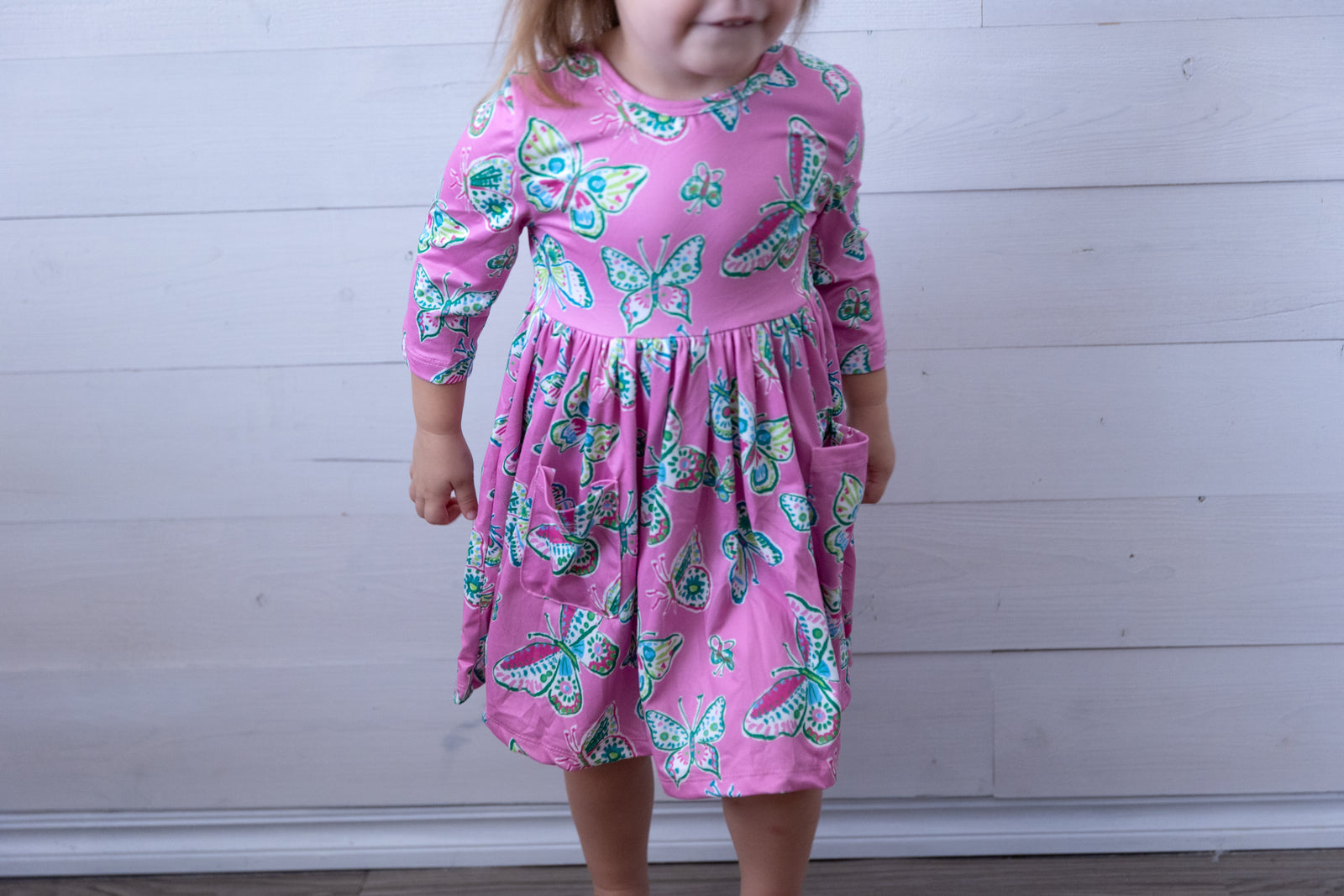 Butterfly Garden 3/4 Sleeve Pocket Twirl Dress