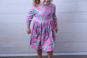 Butterfly Garden 3/4 Sleeve Pocket Twirl Dress