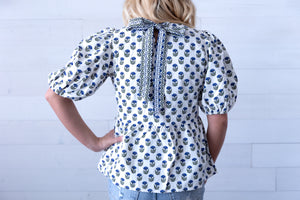 Nina Floral Foulard Navy Top