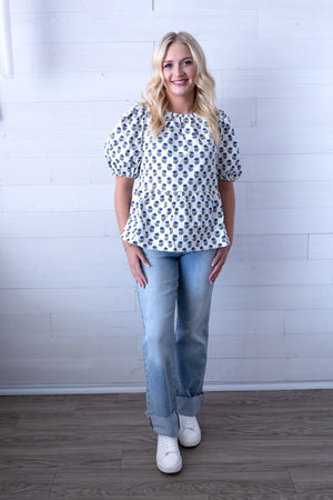 Nina Floral Foulard Navy Top