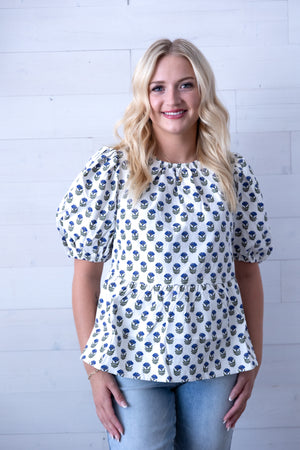 Nina Floral Foulard Navy Top