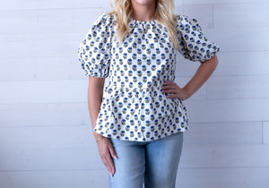 Nina Floral Foulard Navy Top