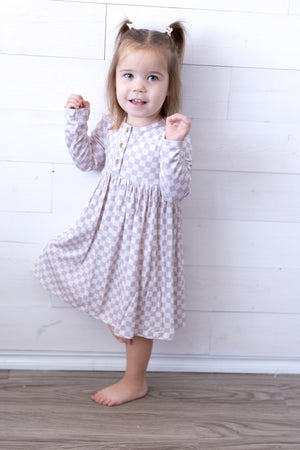 Henley Dress Lavender Cloud Checkered