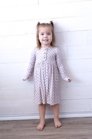Henley Dress Lavender Cloud Checkered