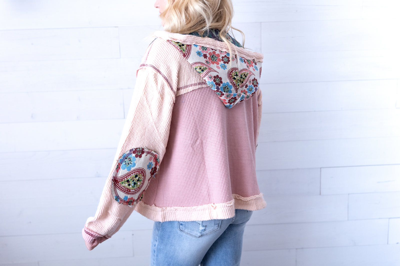 POL Rose Pink Balloon Sleeved Thermal Floral Print Jacket
