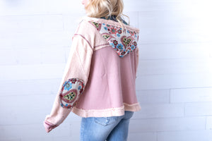 POL Rose Pink Balloon Sleeved Thermal Floral Print Jacket