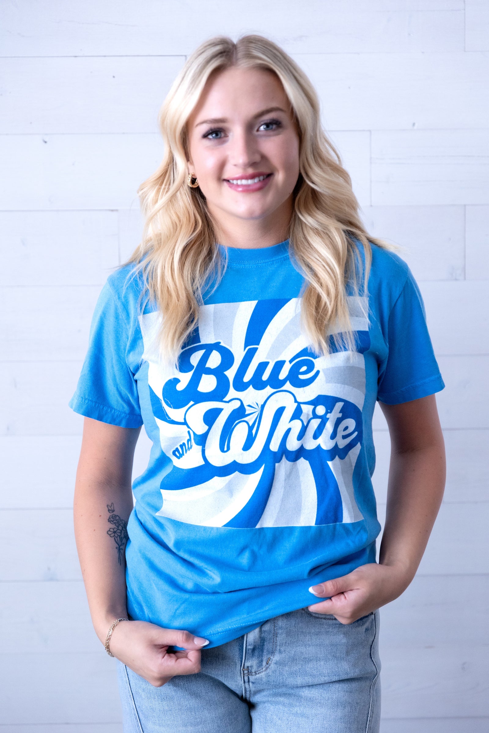 Blue & White Retro Graphic Tee