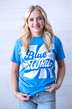 Blue & White Retro Graphic Tee