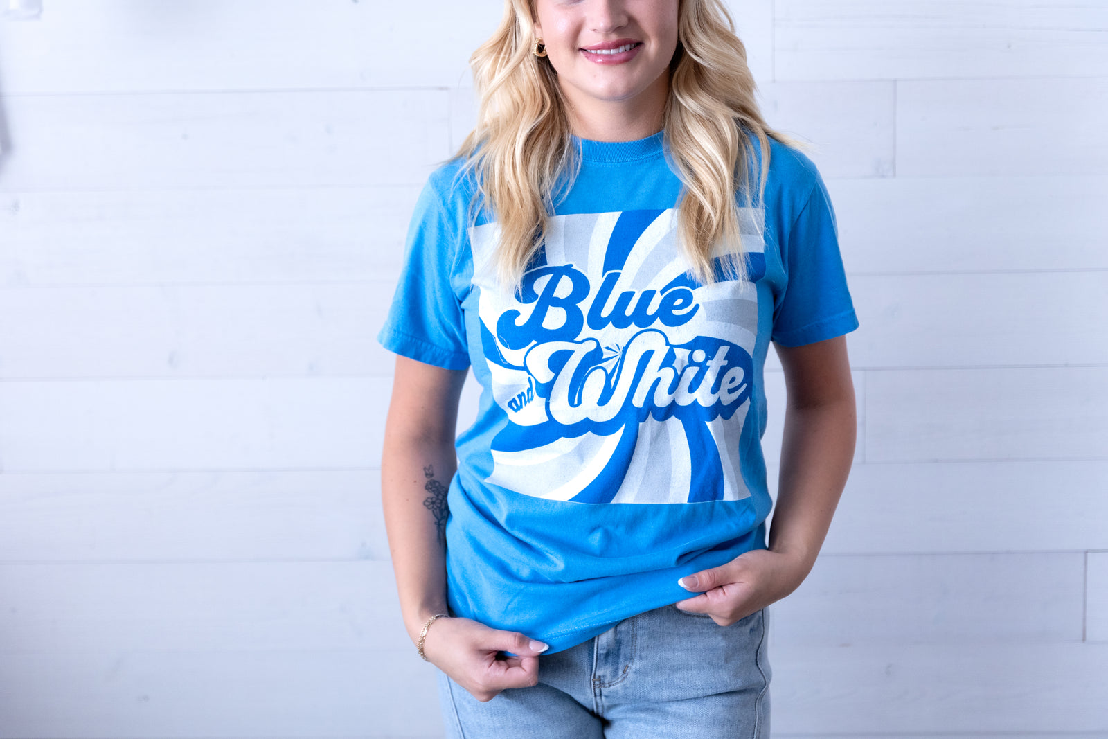 Blue & White Retro Graphic Tee