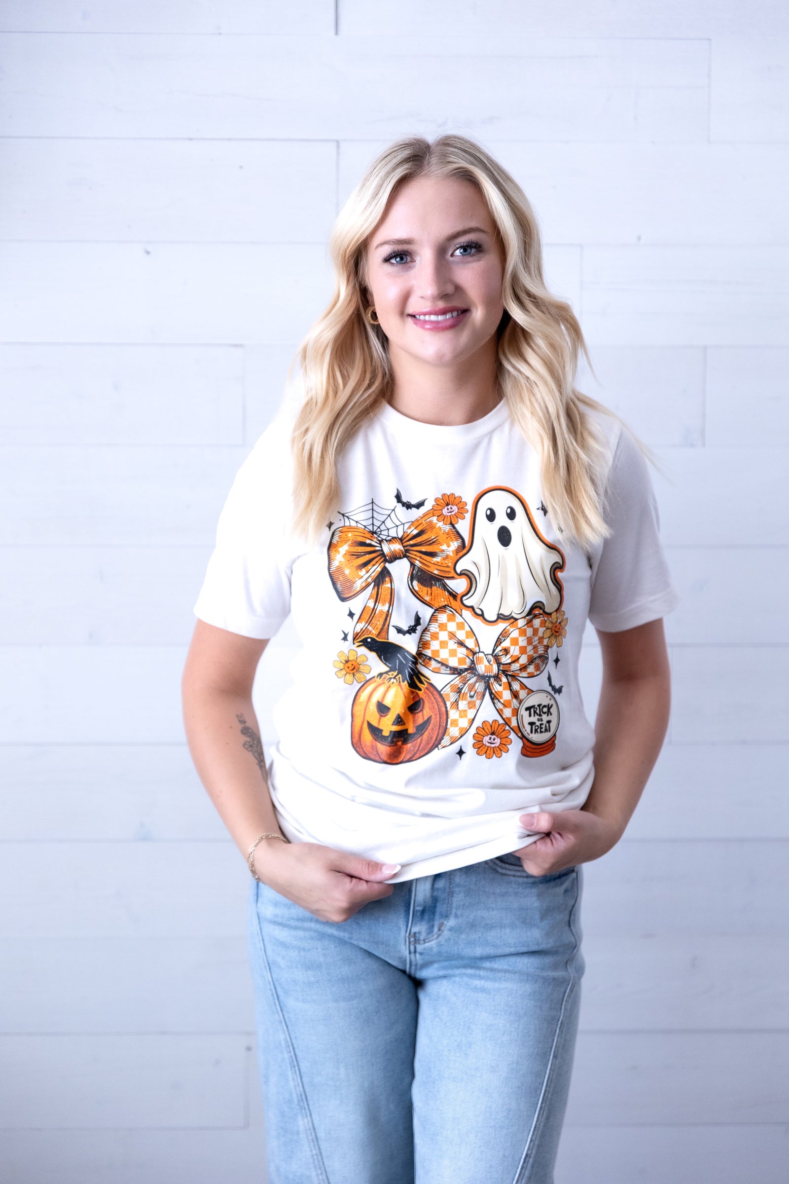 Trick or Treat Bow Halloween Graphic Tee