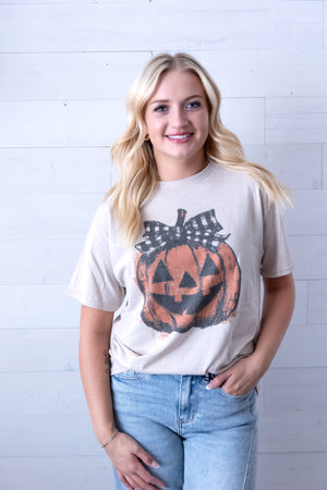 Jack O Lantern Checkered Bow Graphic Tee