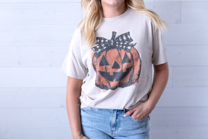 Jack O Lantern Checkered Bow Graphic Tee