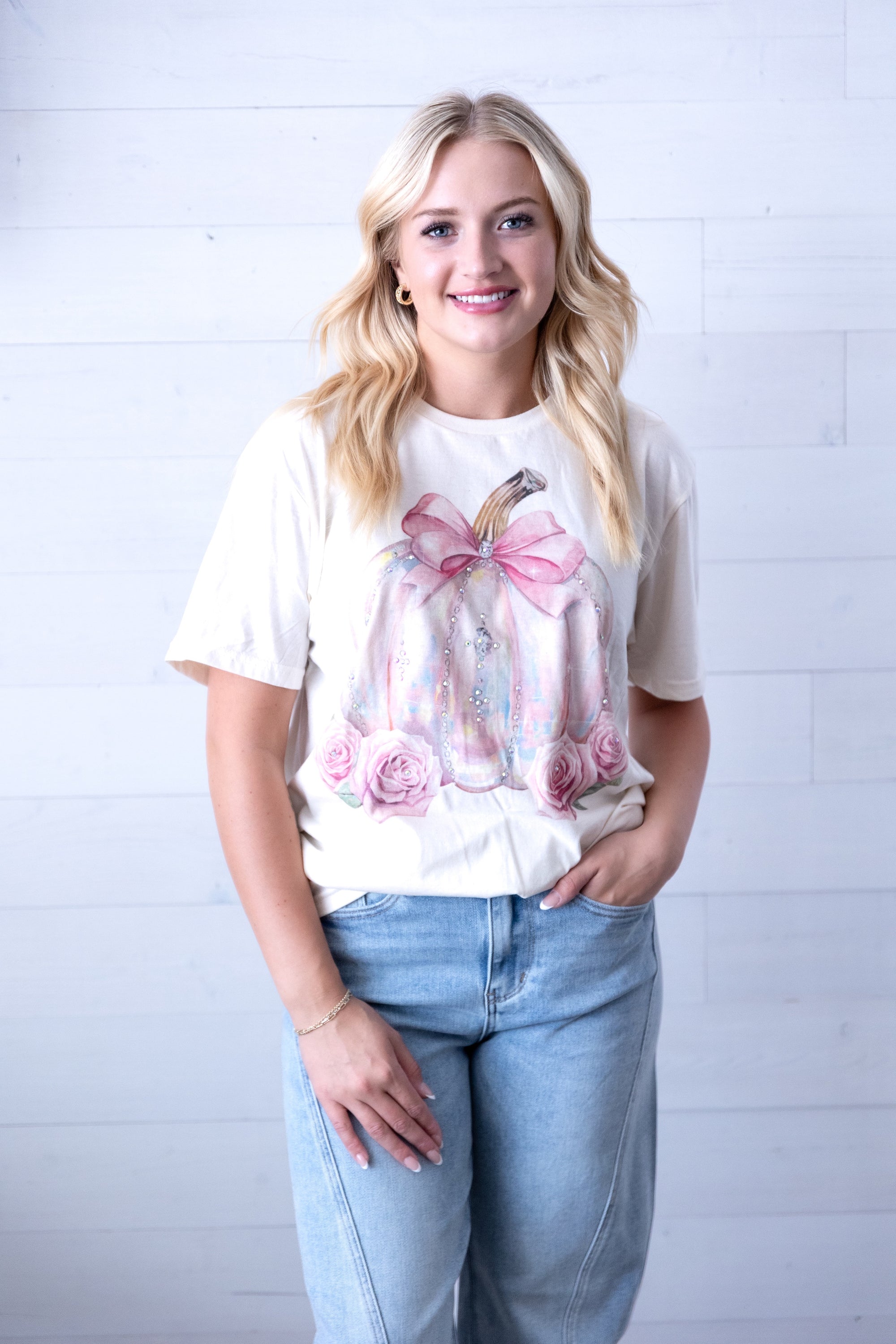 Bling Rose Pumpkin Graphic Tee Ivory
