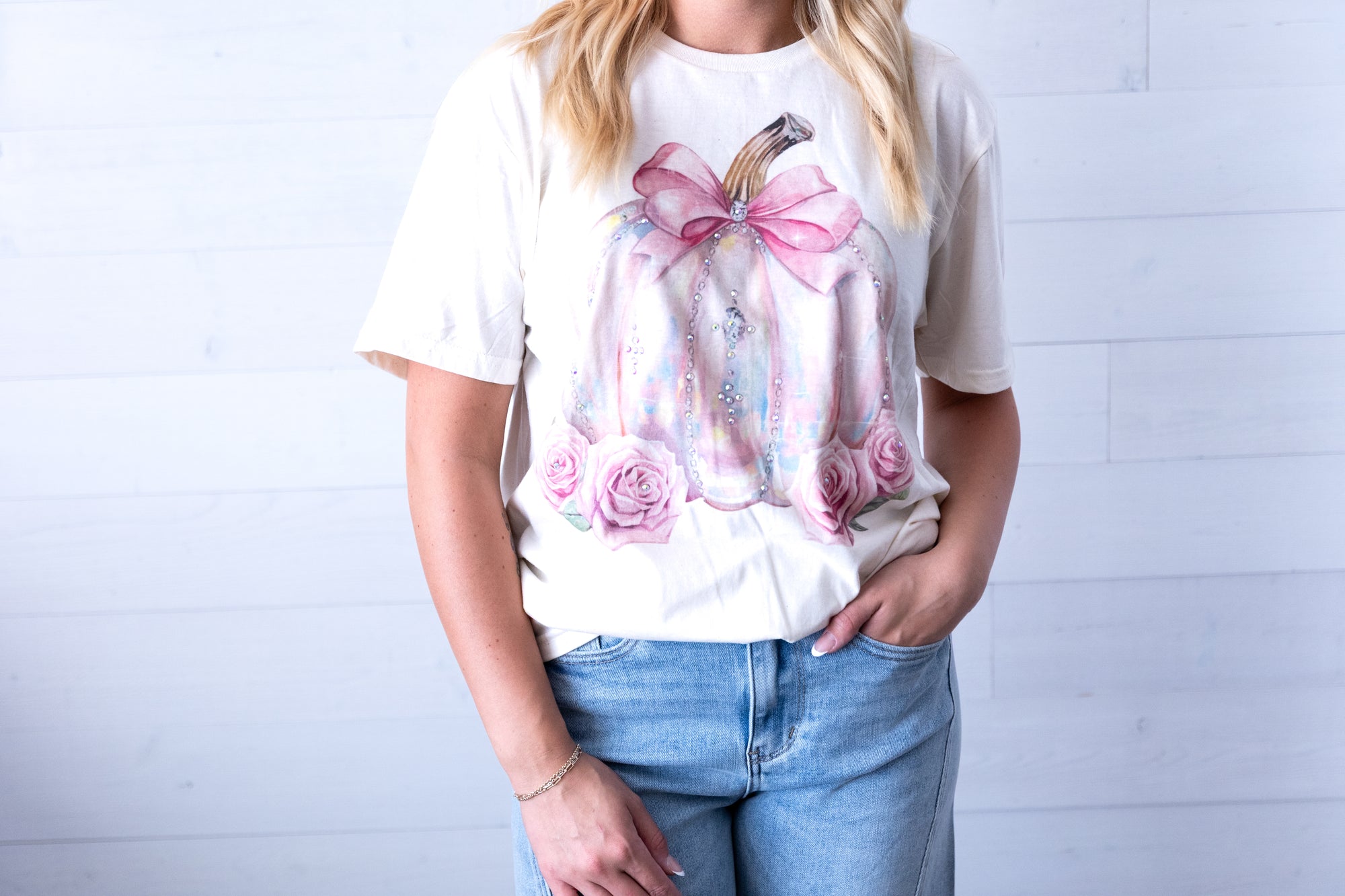 Bling Rose Pumpkin Graphic Tee Ivory