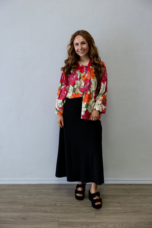 Black Woven Midi Skirt