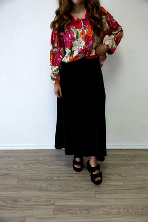Black Woven Midi Skirt