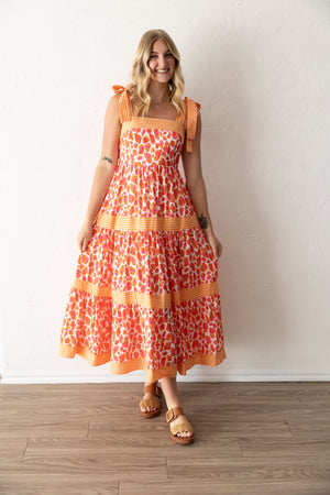 Sleeveless Orange & Pink Midi Dress