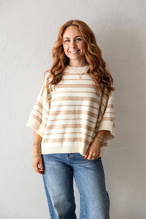 Simply Chic Taupe Striped Sweater