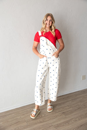 Relaxed Chic Polka Dot Overalls Navy
