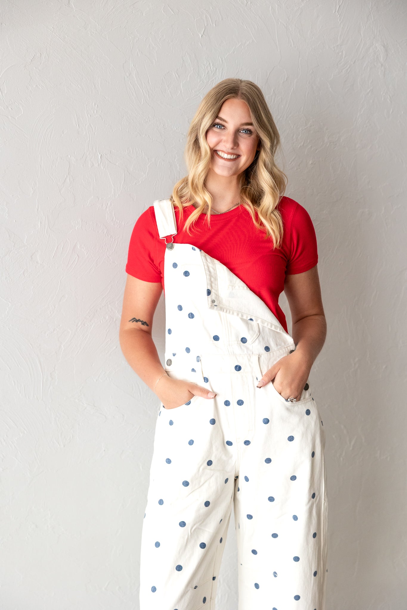 Relaxed Chic Polka Dot Overalls Navy
