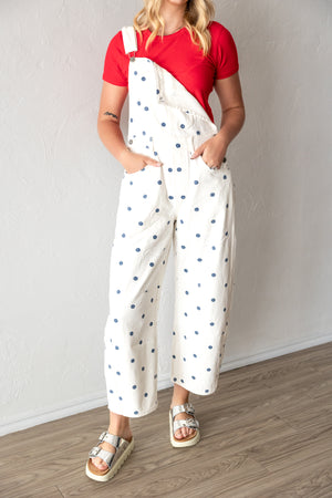 Relaxed Chic Polka Dot Overalls Navy
