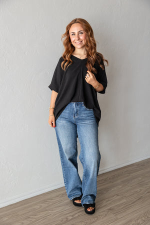 Black Airflow V-Neck High Low Top