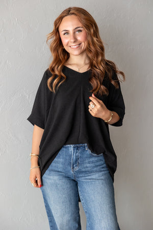 Black Airflow V-Neck High Low Top