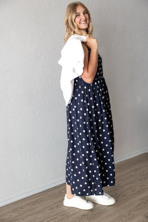 Polka Dot Midi Dress With Removable Sweater Navy
